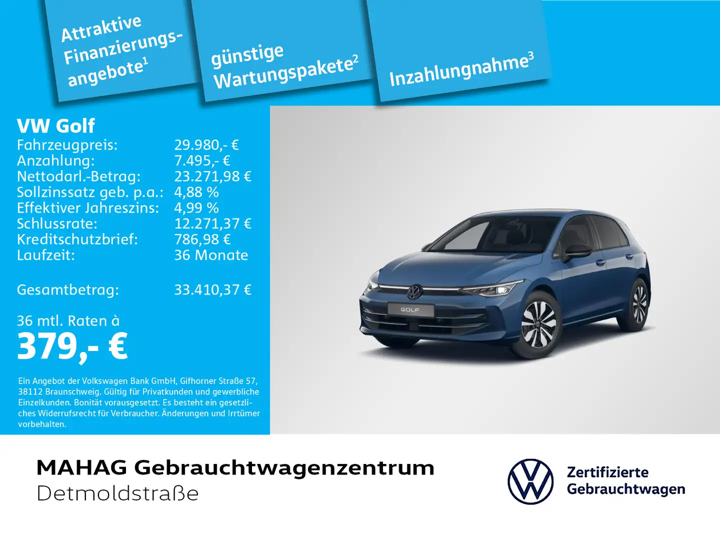 Volkswagen Golf VIII 1.5 eTSI GOAL Navi IQ.Light R.Kam Blau - 1