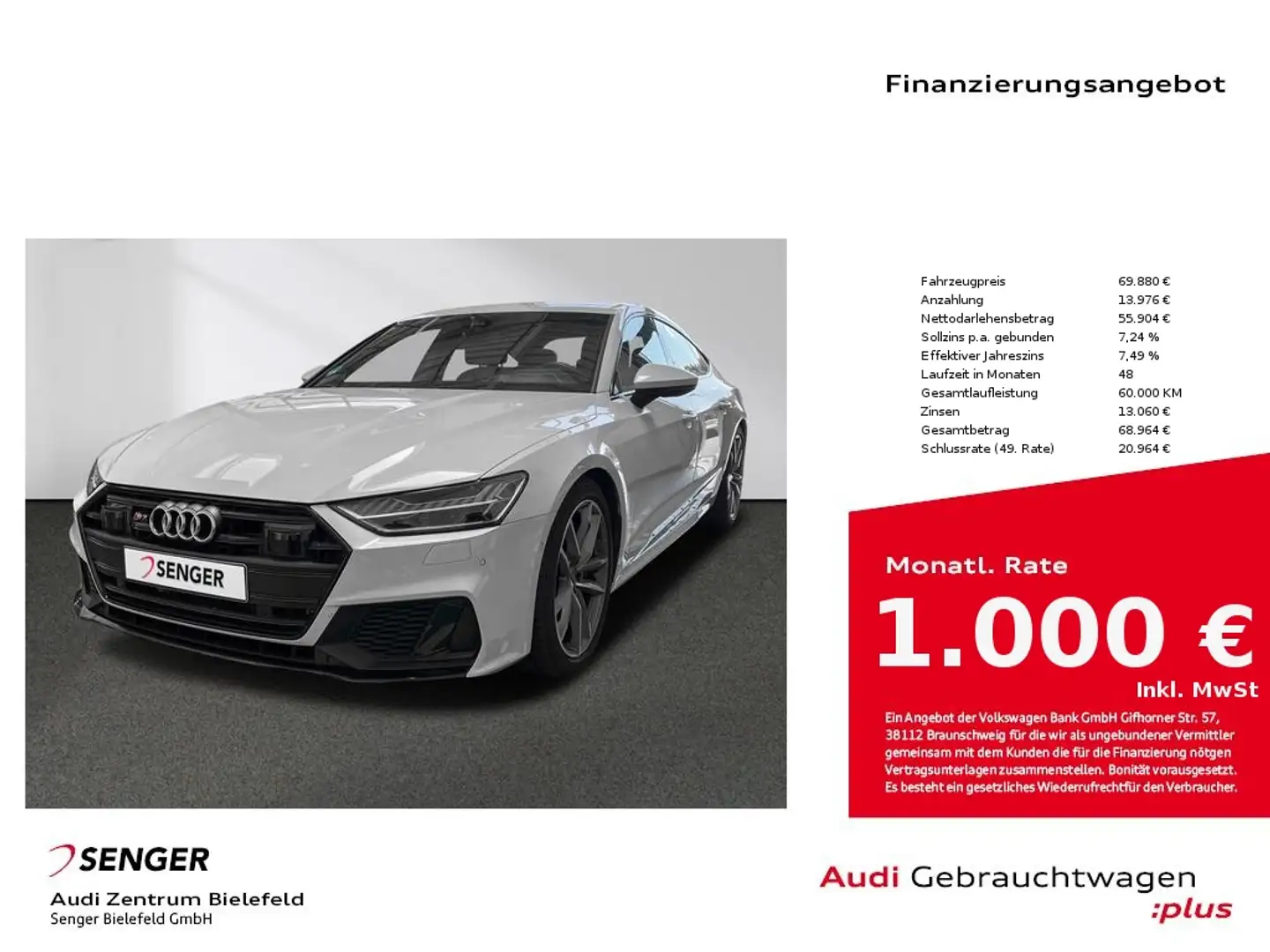 Audi S7 Sportback 3.0 TDI quattro Matrix HUD B&O AHK Blanc - 1