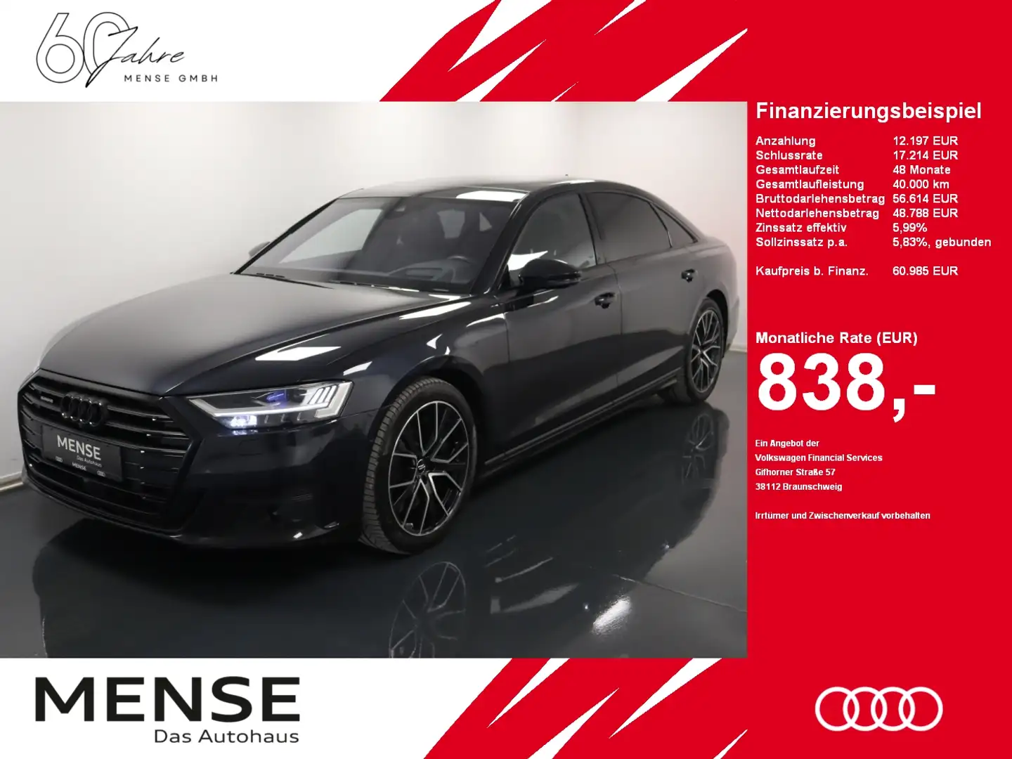 Audi A8 lang 60 TDI quattro tiptronic |Matrix|Pano|LM Bleu - 1