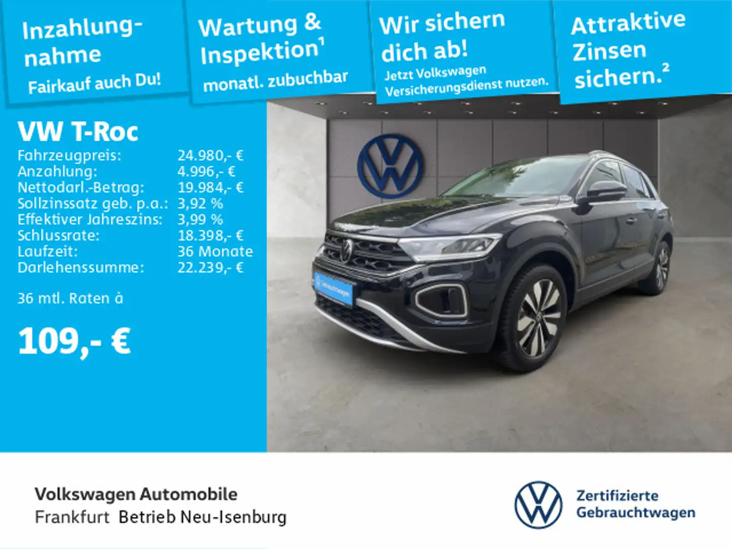 Volkswagen T-Roc 1.0 TSI Goal Navi LED DAB+ FrontAssist Zwart - 1