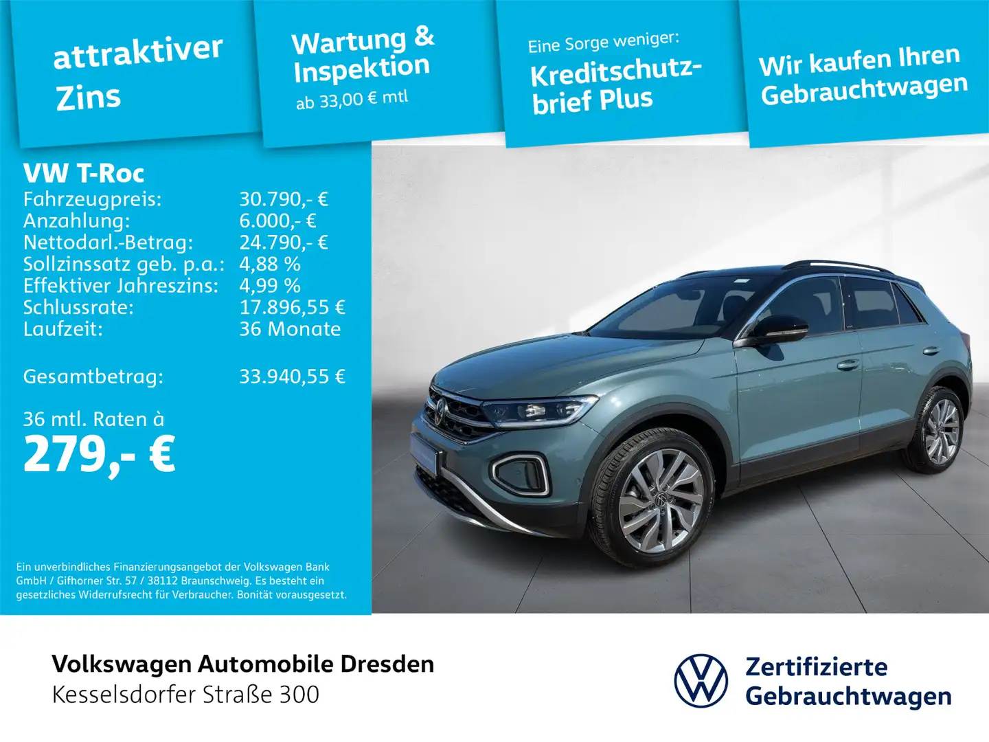 Volkswagen T-Roc 1.5 TSI DSG Life ACC LED Navi DAB Blau - 1
