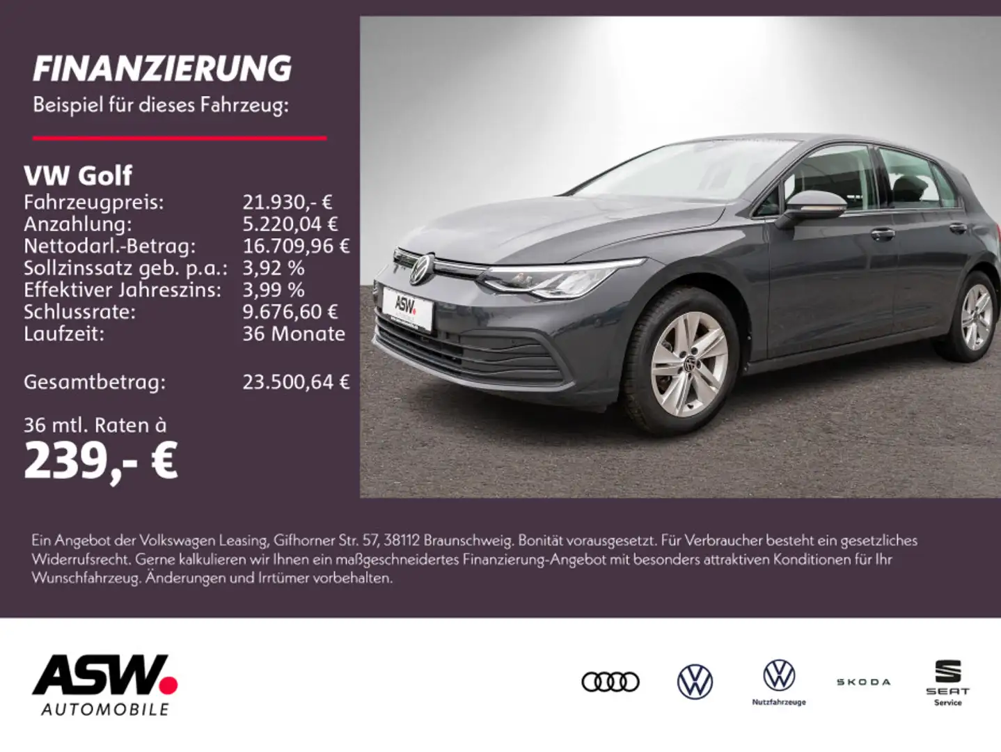 Volkswagen Golf Life 2.0 TDI 6-Gang LED Navi PDC ACC SHZ VC Grau - 1