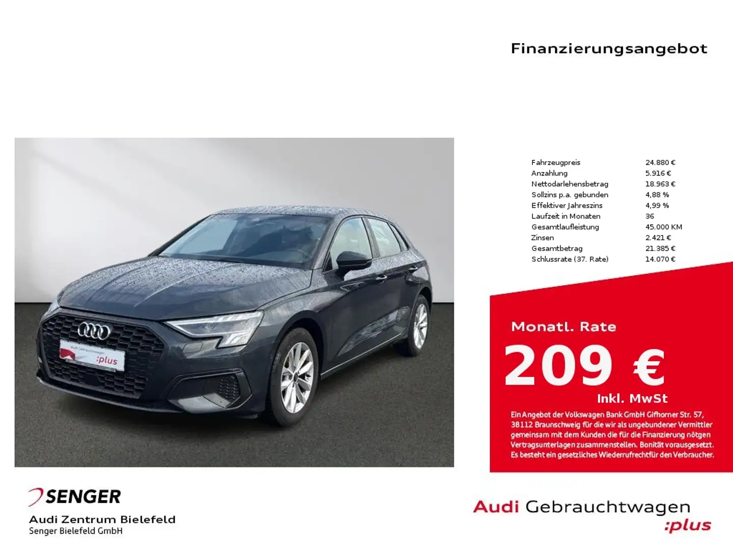 Audi A3 30 TDI S tronic MMI LED AHK Navi Gri - 1