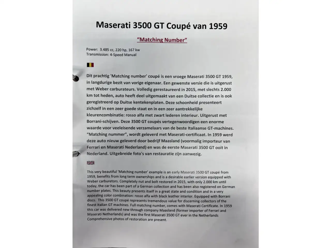 Maserati 3500 GT Touring Superleggera Matching and NEW make, foto 6