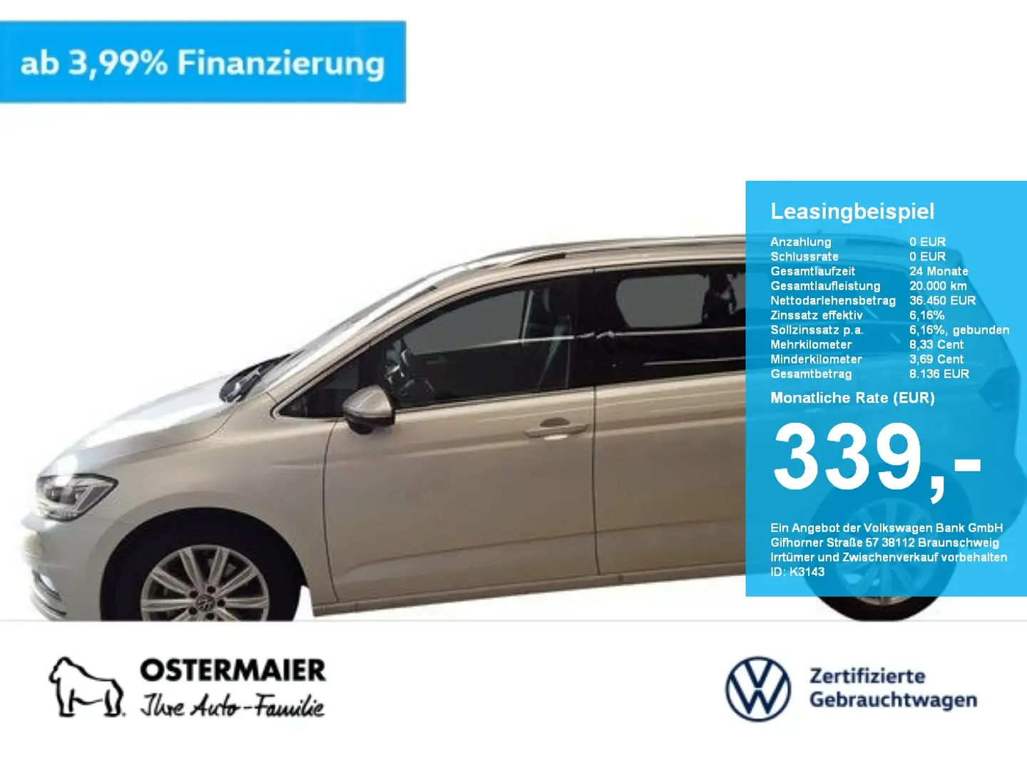 Volkswagen Touran HIGHLINE 2.0TDI 150PS DSG NP.61t..7S.AHK.PANO.EASY Silber - 1