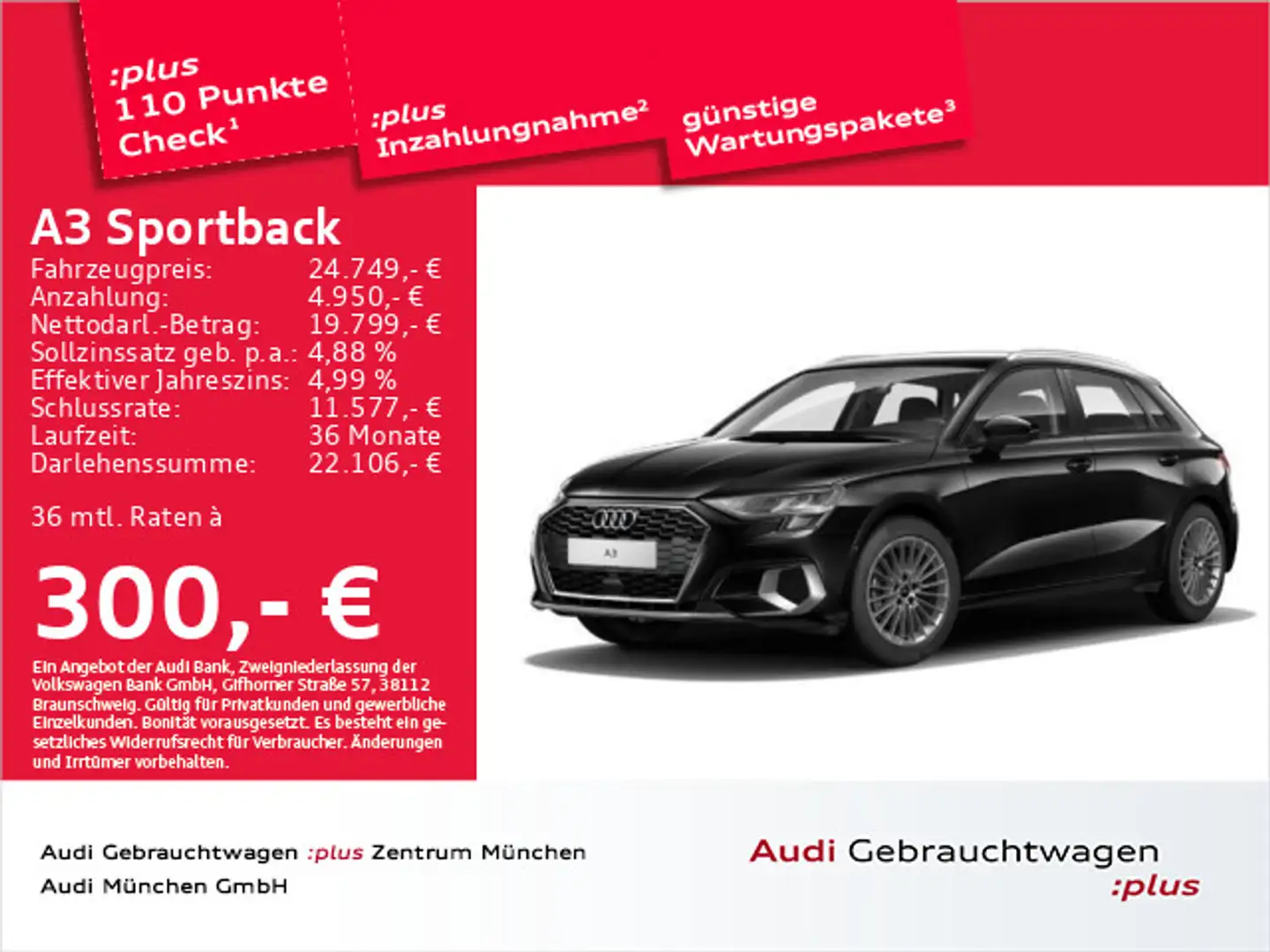 Audi A3 35 TDI S tronic advanced Virtual/Na Schwarz - 1