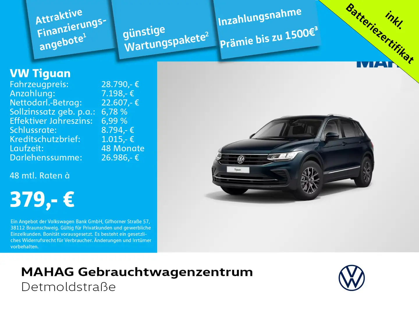 Volkswagen Tiguan 1.4 TSI eHybrid LIFE AHK Navi LED Kamera Blau - 1