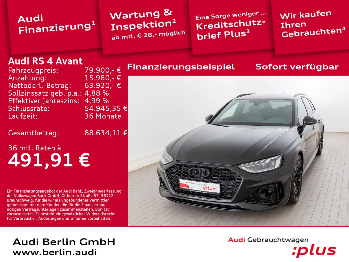 Audi RS4 tiptr. 360°K NAVI VIRTUAL SITZHZG DAB Schwarz - 1