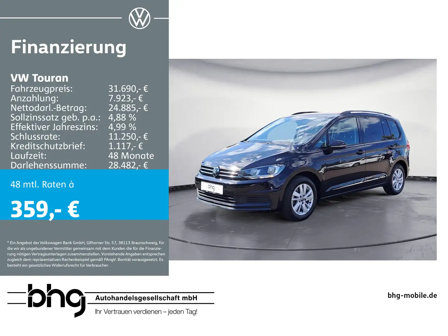 Volkswagen Touran 2.0 TDI SCR DSG Comfortline AHK Climatron Schwarz - 1