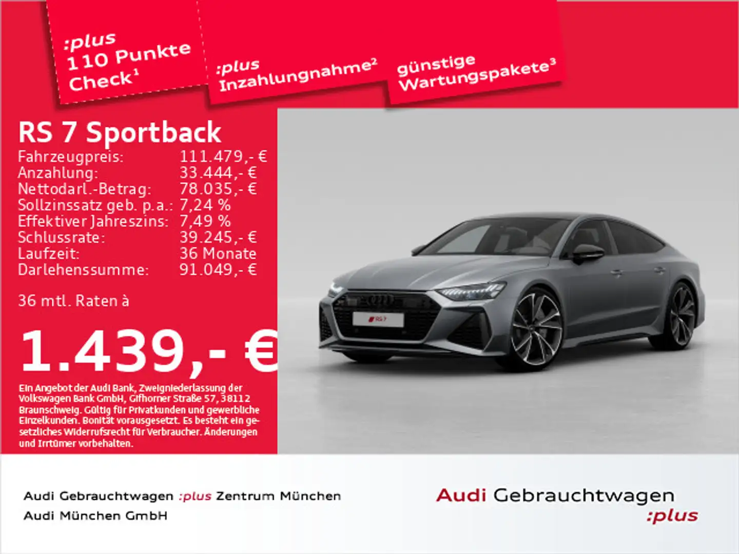 Audi RS7 RS7 Sportback tiptr. Dynamik+/Keramik/Essentials Gris - 1