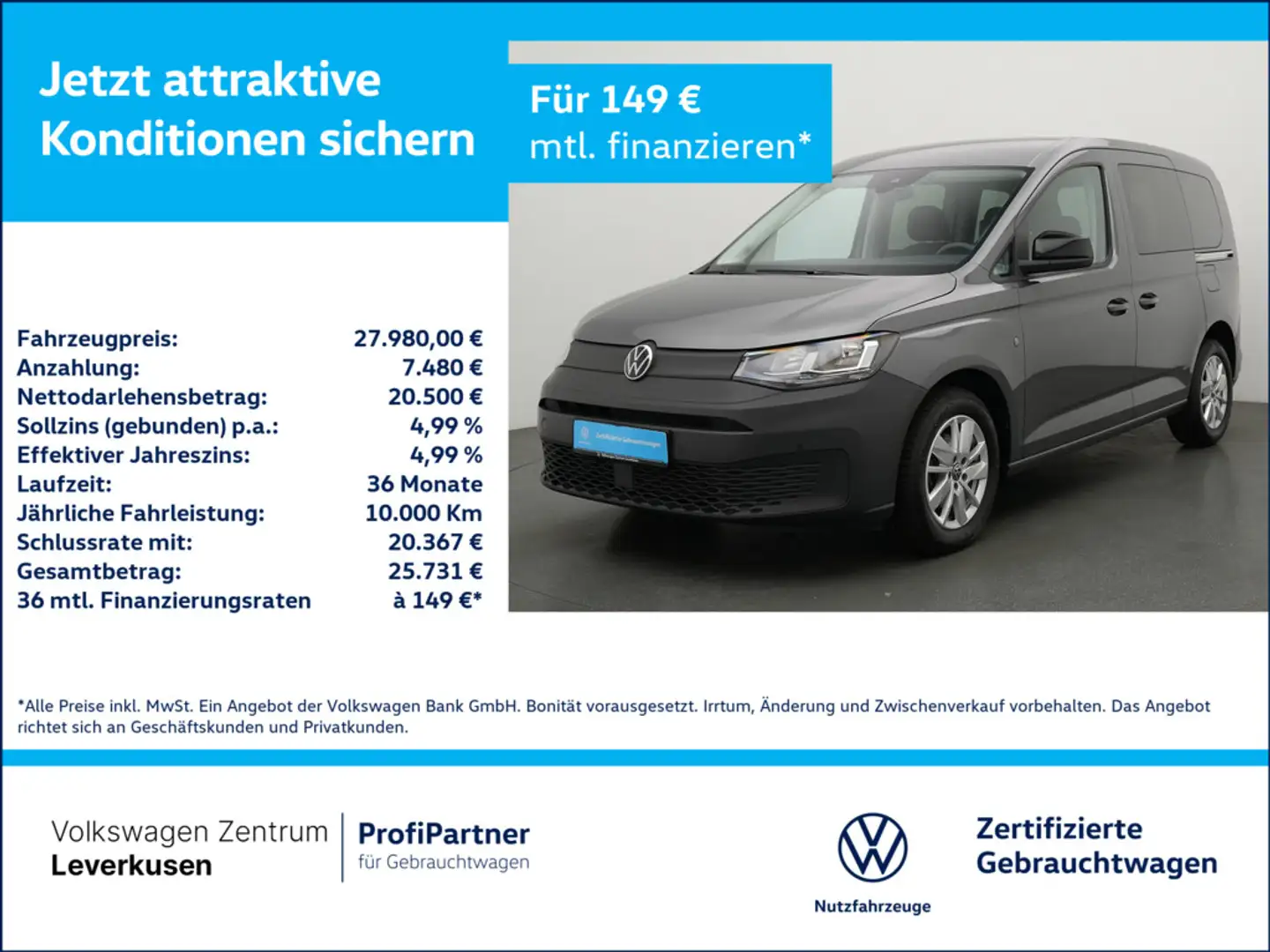 Volkswagen Caddy KLIMA NAVI SHZ VIRTUAL PRO KAM LANE ASSIST Schwarz - 1