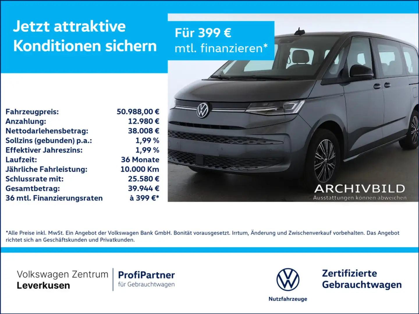 Volkswagen T7 Multivan Life LÜ MATRIX VIS-A-VIS NAVI VIRT Schwarz - 1
