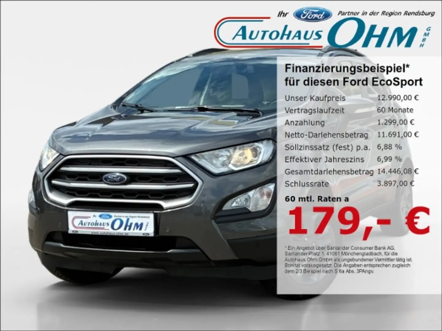 Ford EcoSport Cool & Connect 1.0 EcoBoost - AHK - NAV - Klima - Grau - 1