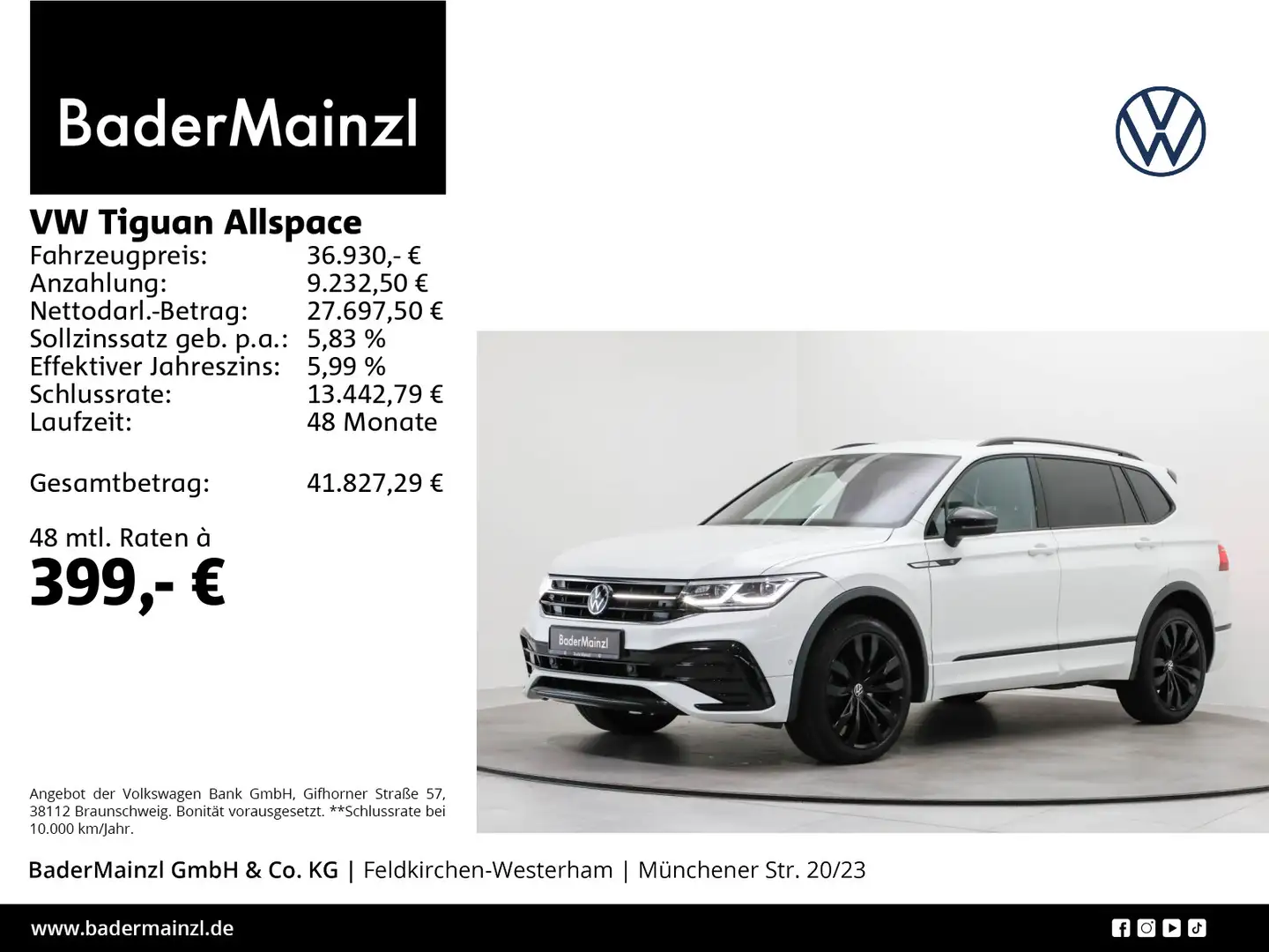 Volkswagen Tiguan Allspace 2.0 TDI 4M DSG R-Line AHK Matrix Weiß - 1