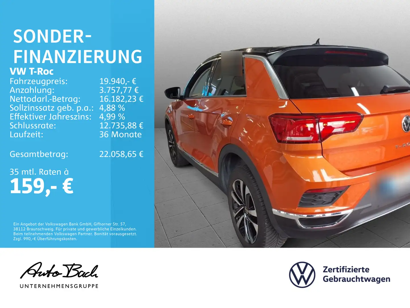 Volkswagen T-Roc T-ROC 1.5 TSI United, Navi, AHK, App-Connect, Kl Naranja - 2