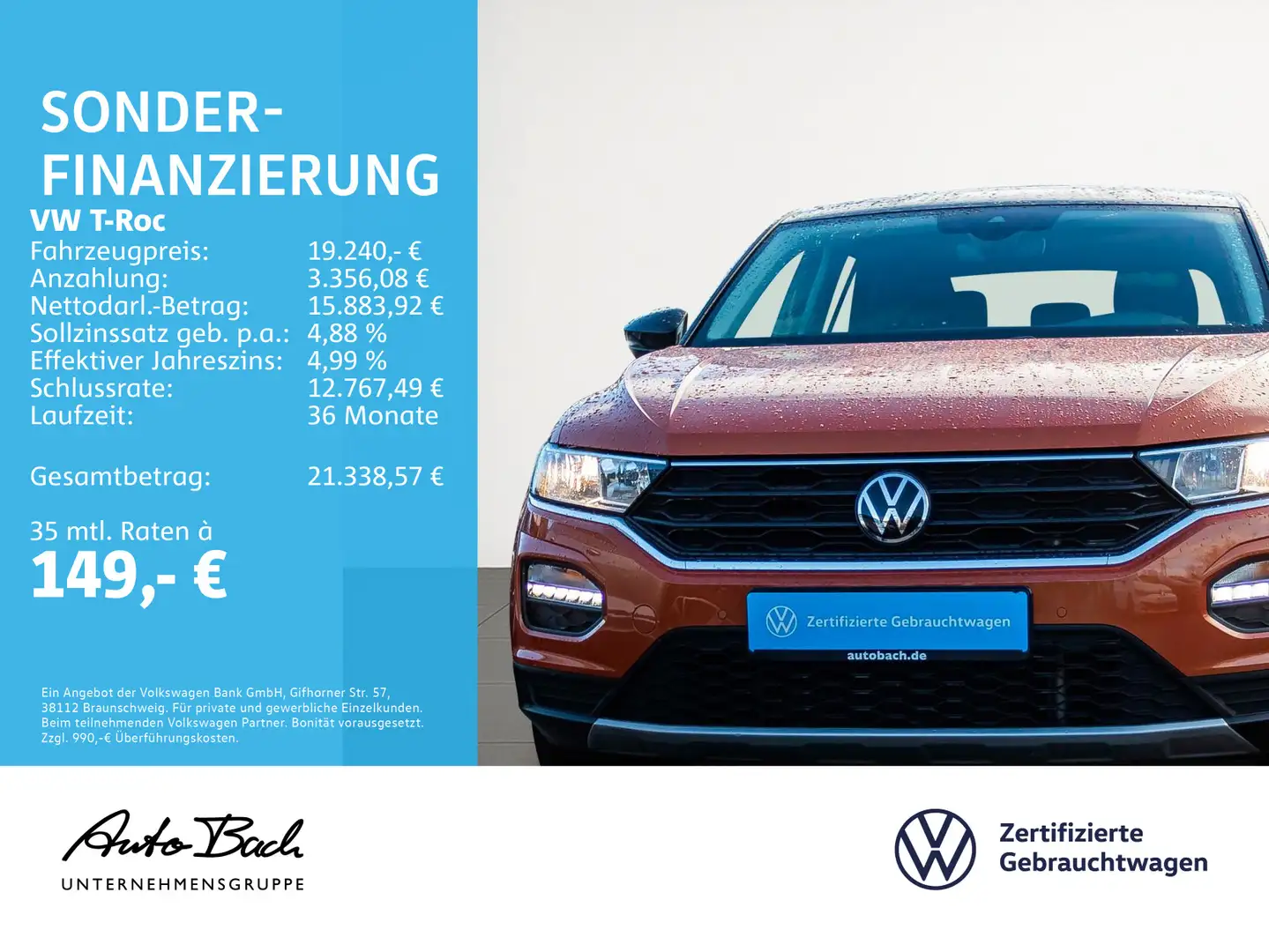 Volkswagen T-Roc T-ROC 1.5 TSI United, Navi, AHK, App-Connect, Kl Orange - 2