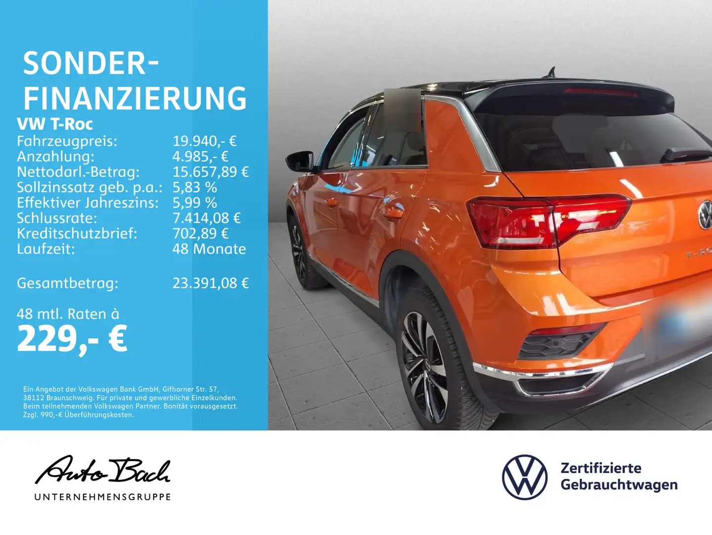 Volkswagen T-Roc T-ROC 1.5 TSI United, Navi, AHK, App-Connect, Kl Orange - 2