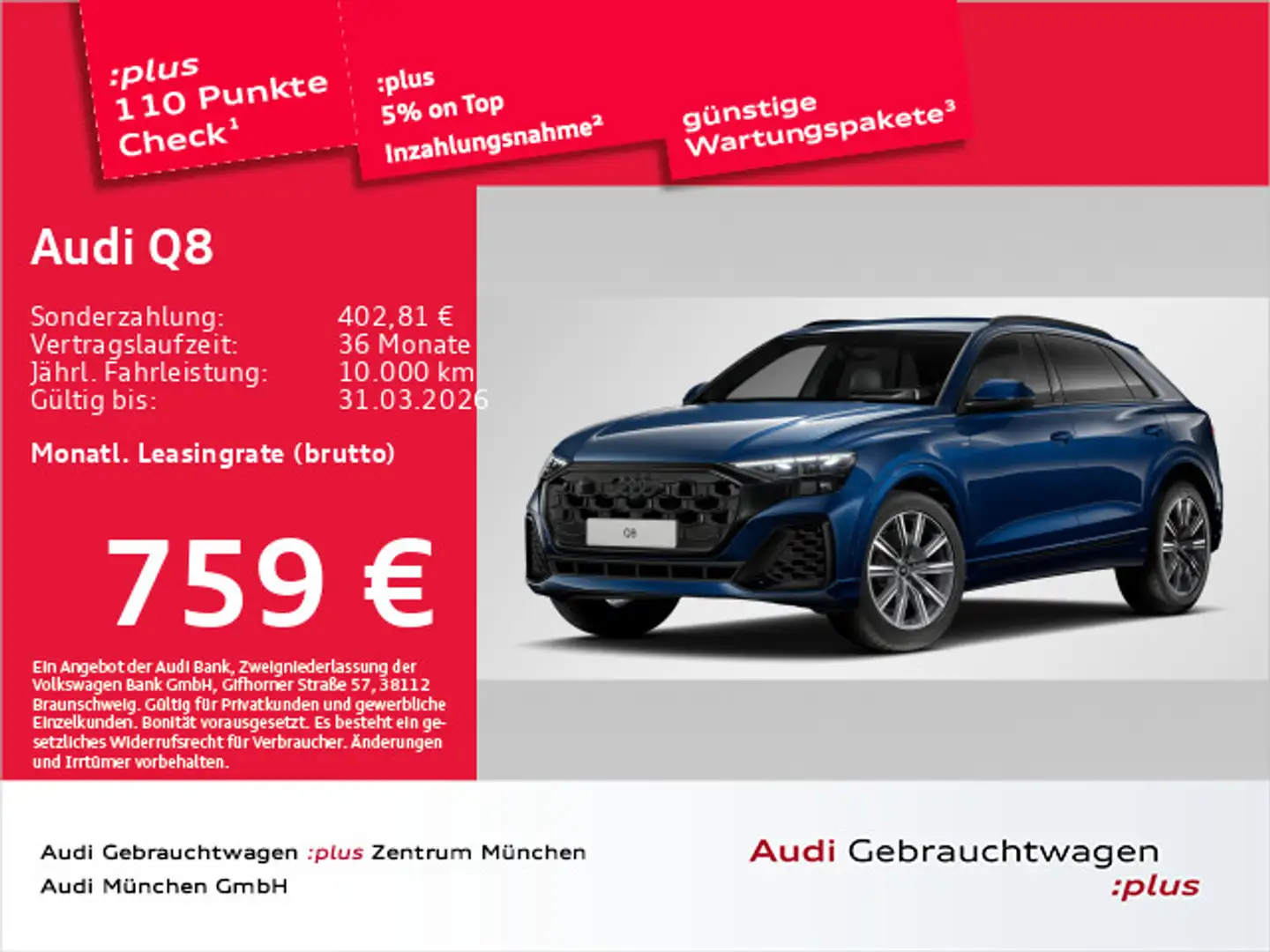 Audi Q8 55 TFSI qu. S line AHK/Matrix/HuD Bleu - 1