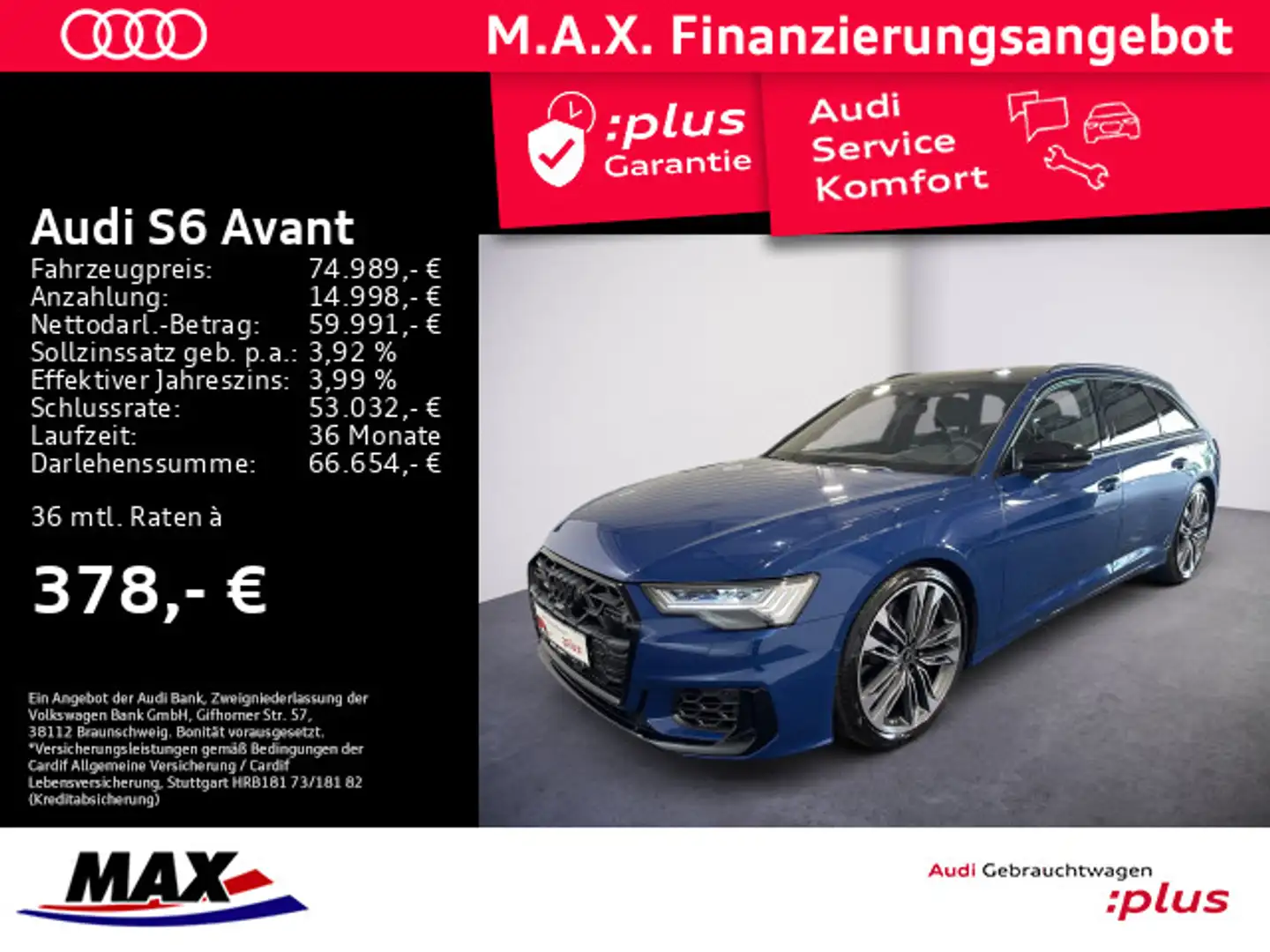 Audi S6 TDI +HD-MATRIX+LUFT+AHK+PANO+NAVI+HUD+ Blau - 1
