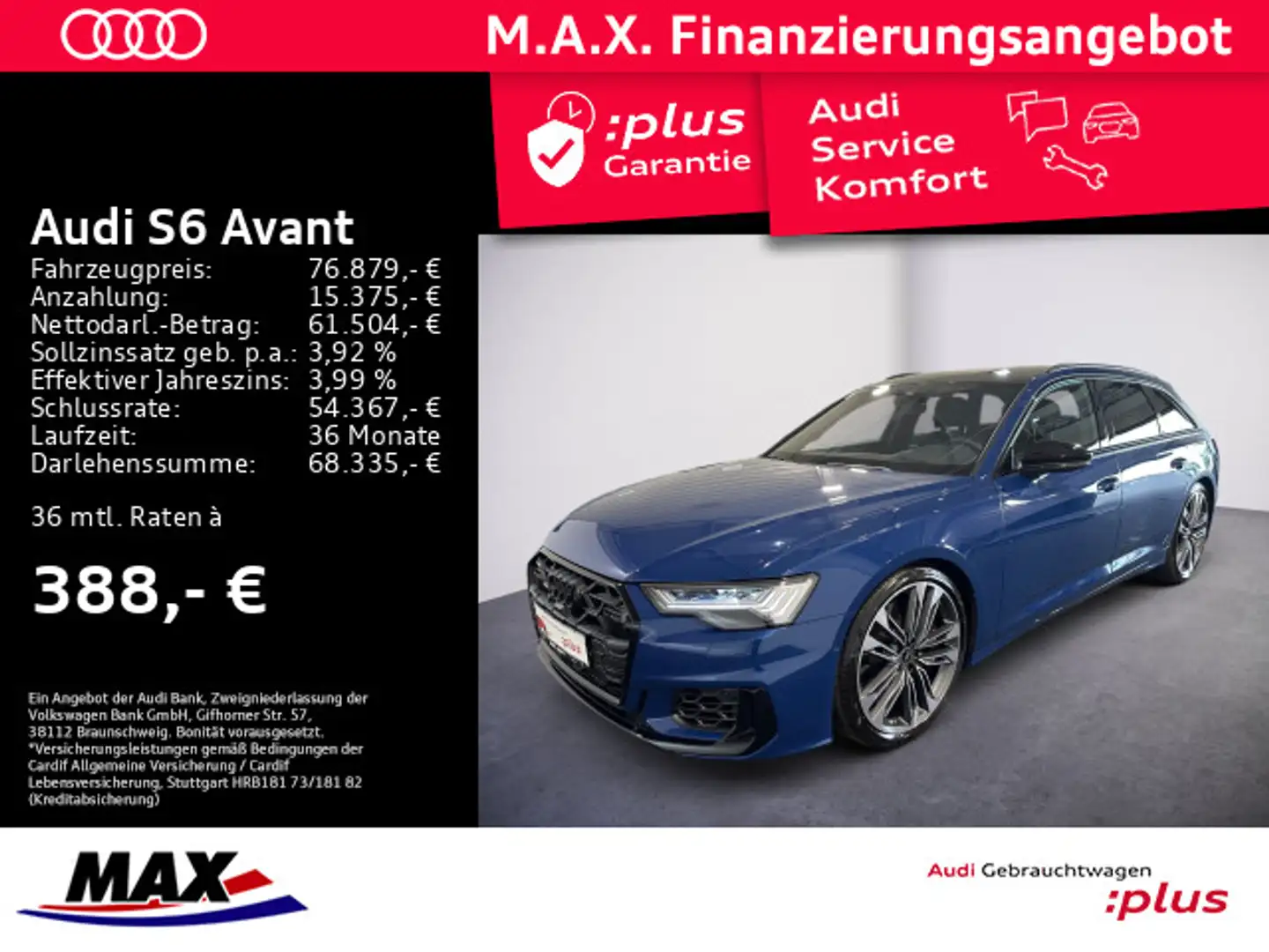 Audi S6 TDI +HD-MATRIX+LUFT+AHK+PANO+NAVI+HUD+ Bleu - 1
