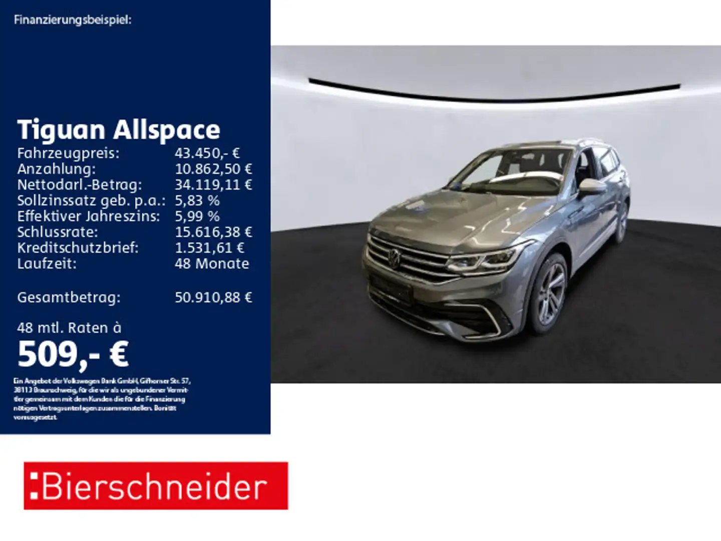 Volkswagen Tiguan Allspace 2.0 TDI DSG 4Mo R-Line AHK PANO Grau - 1