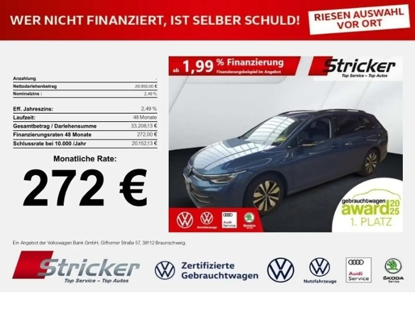 Volkswagen Golf Variant Variant GOAL 2.0TDI DSG 272,-ohne Anzahlung AHK K Blau - 1