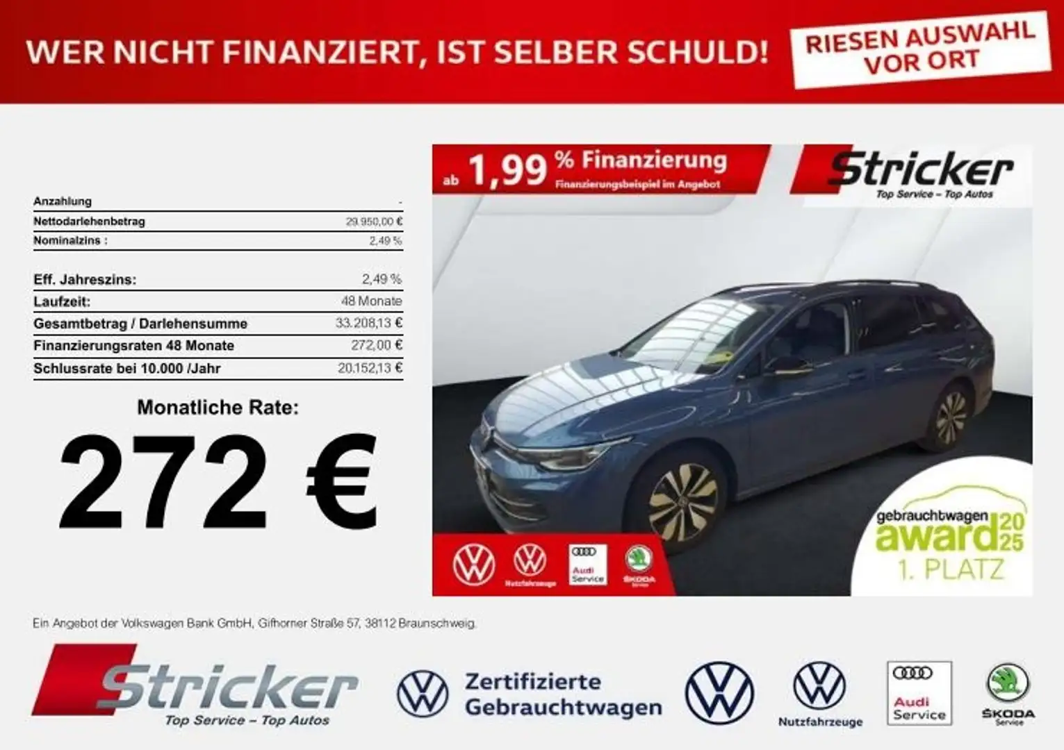 Volkswagen Golf Variant Variant GOAL 2.0TDI DSG 272,-ohne Anzahlung AHK K Blau - 2