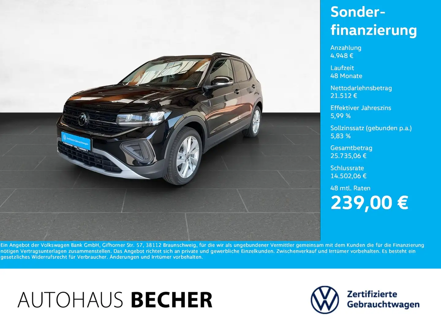 Volkswagen T-Cross Life 1.0 TSI 6-Gang /Sitzhz/IQ.Drive/LED Schwarz - 1