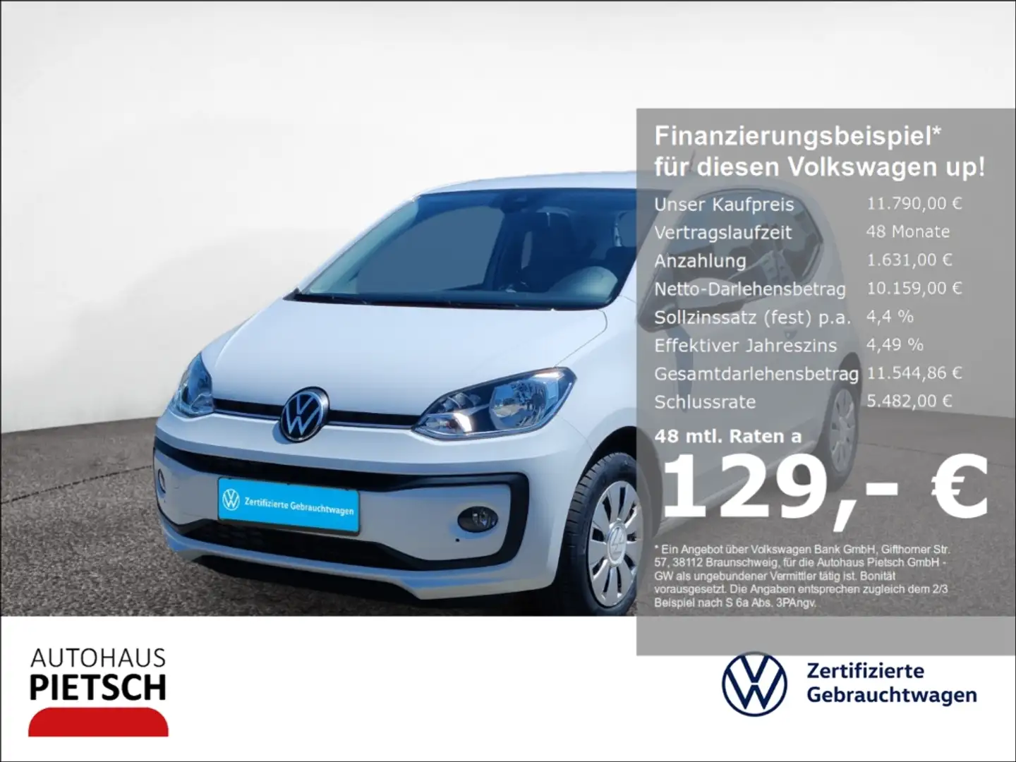 Volkswagen up! 1.0 move Sitzheizung Bluetooth Nebelscheinw. Weiß - 1