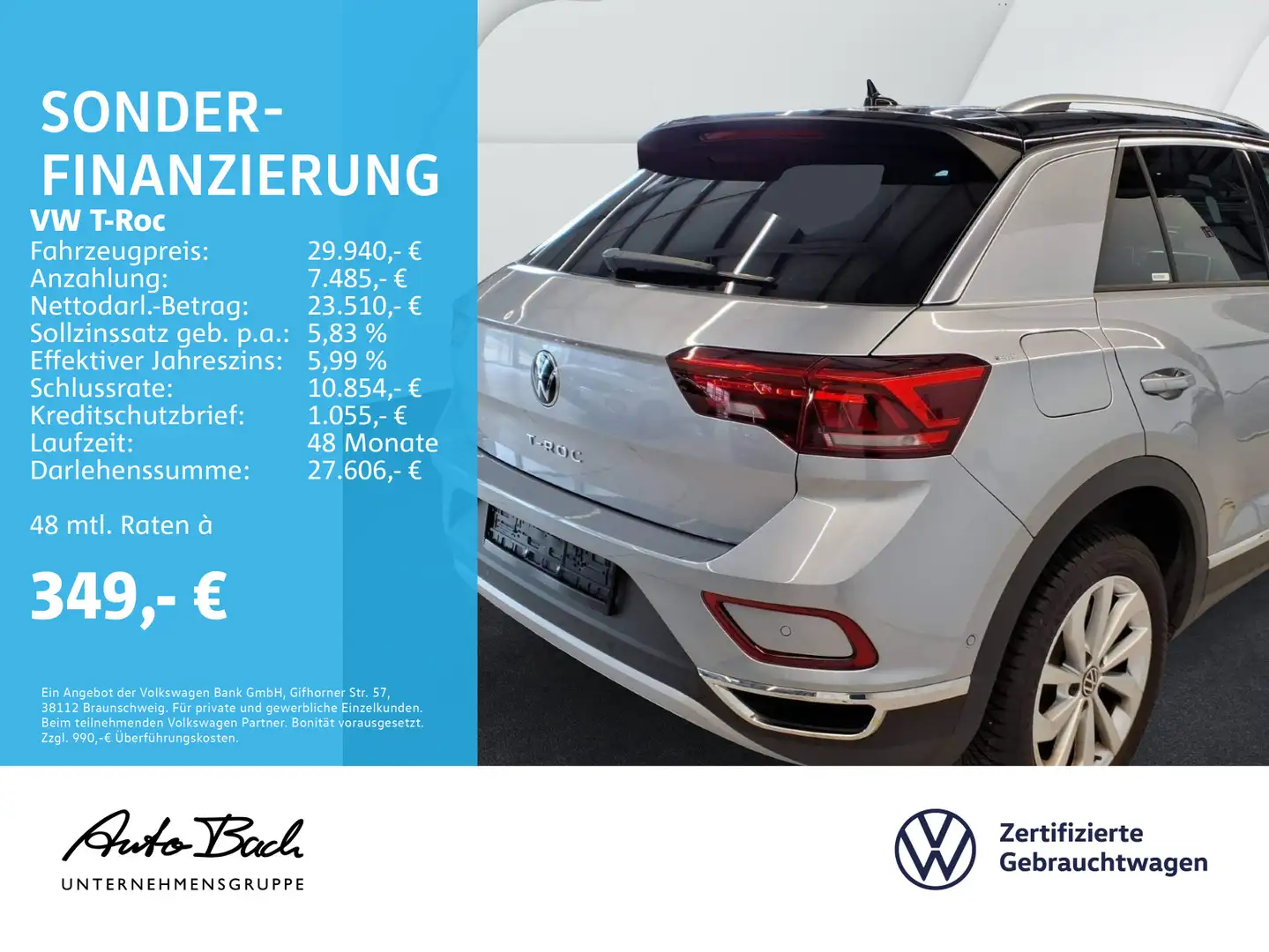 Volkswagen T-Roc 1.5 TSI DSG Style, Navi, LED, AHK, App-Con Silber - 2