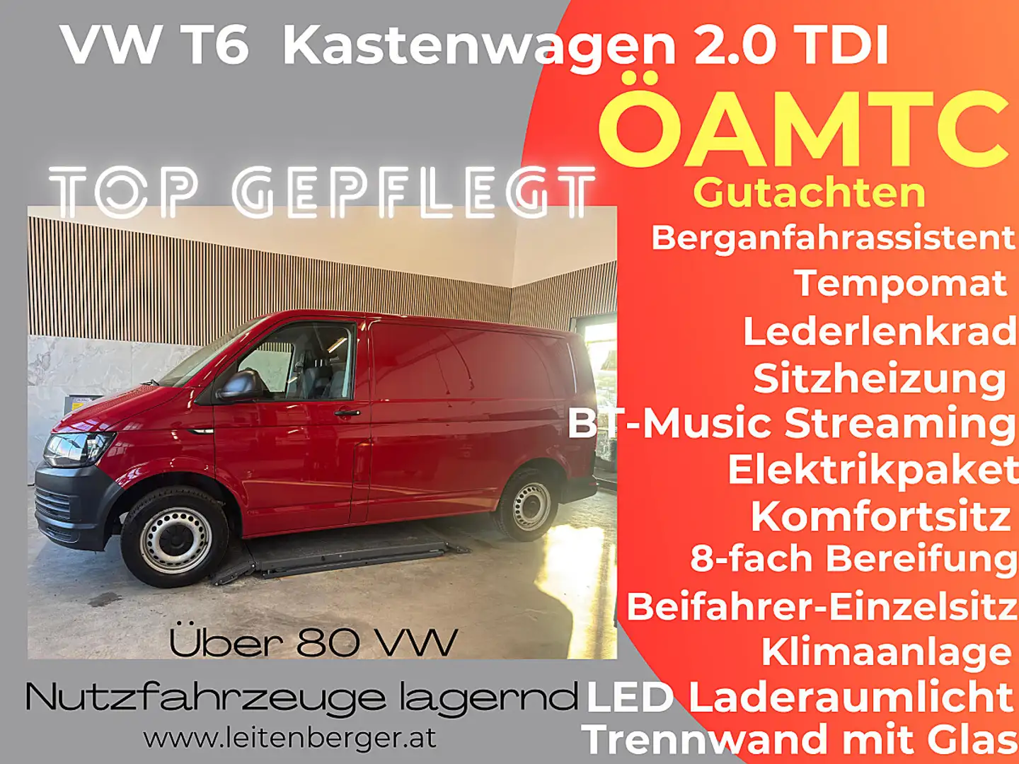 Volkswagen T6 Transporter T6 Kastenwagen KR 2,0 TDI BMT Sitzheizung, Berg... Rot - 1