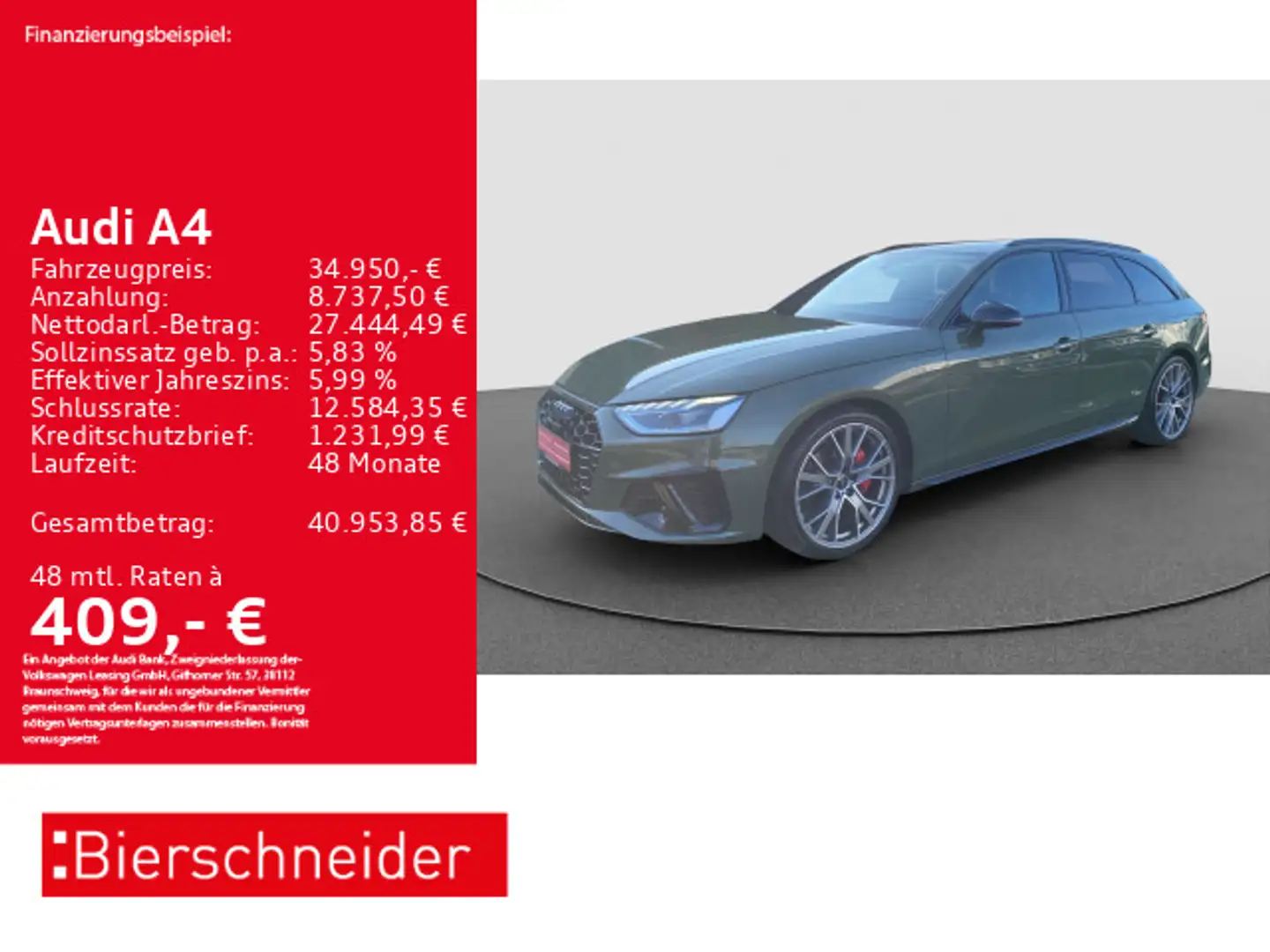 Audi A4 Av 40 TFSI S Line competition 19 AHK ACC 360 Grün - 1