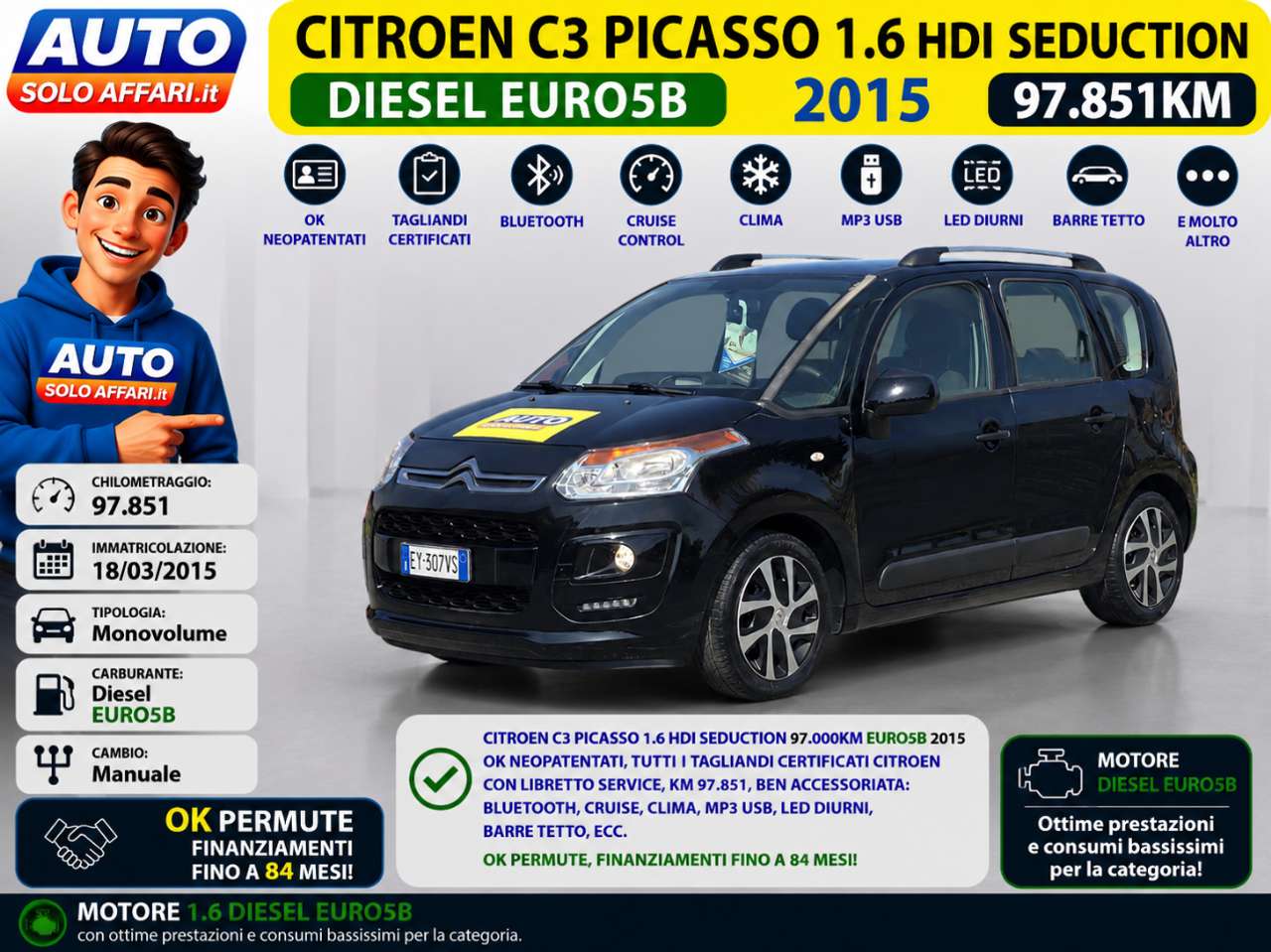 Citroen C3 Picasso 1.6 HDI 16V SEDUCTION 97.000KM TAGLIANDI UFFICIALI CITROEN