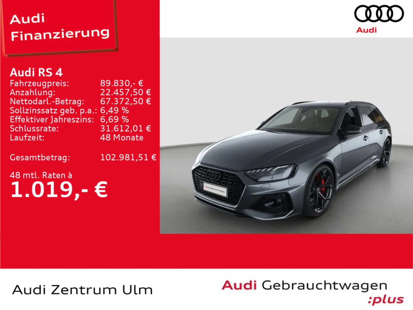 Audi RS4 competition qu AHK B&O HuD PANO 5JGAR Grau - 1