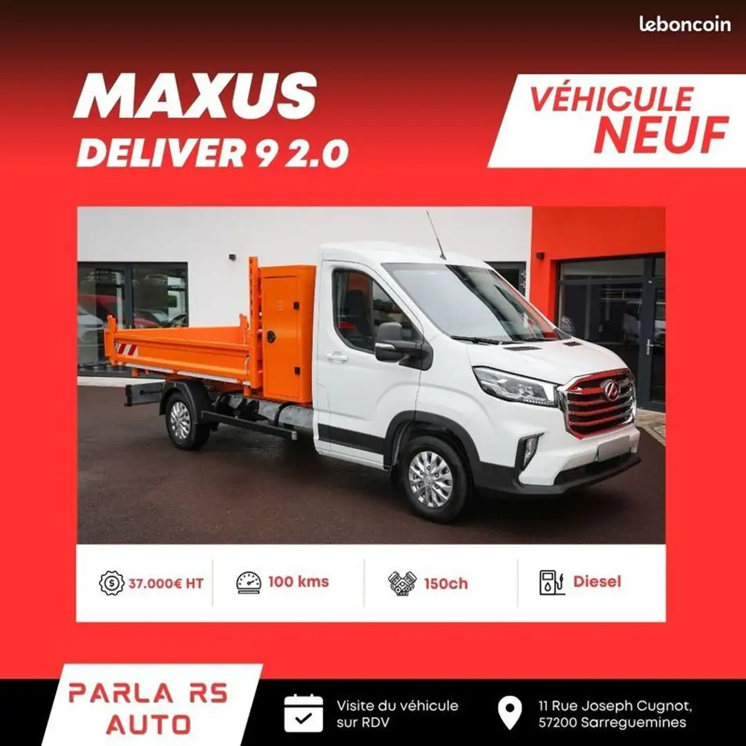 Maxus eDeliver 9 Deliver9 2.0 150ch coffre tri-benne neuf Blanc - 1