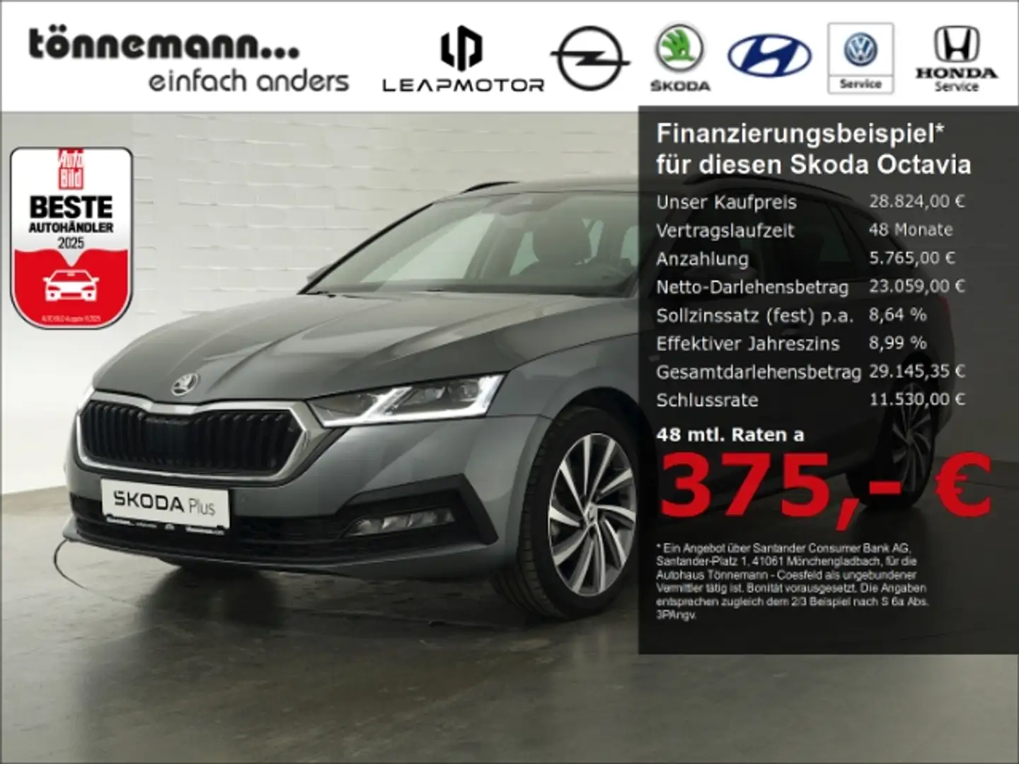Skoda Octavia COMBI TOUR TDI DSG+AHK+LED+NAVI+STANDHEIZUNG+SITZH Grijs - 1