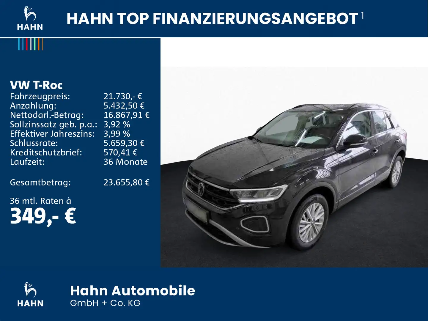 Volkswagen T-Roc 1.0TSI Life LED AHK APP Parklenk Sitzh DAB Schwarz - 2