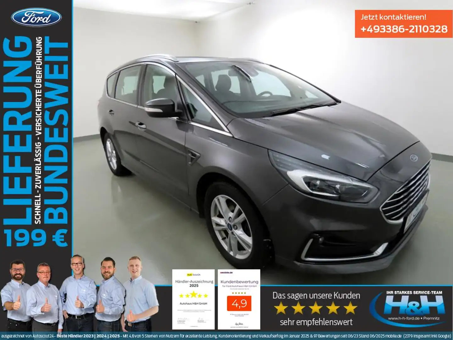 Ford S-Max 2.5 Hybrid Titanium LED+ParkAss+7Sitze+AHK Grau - 1