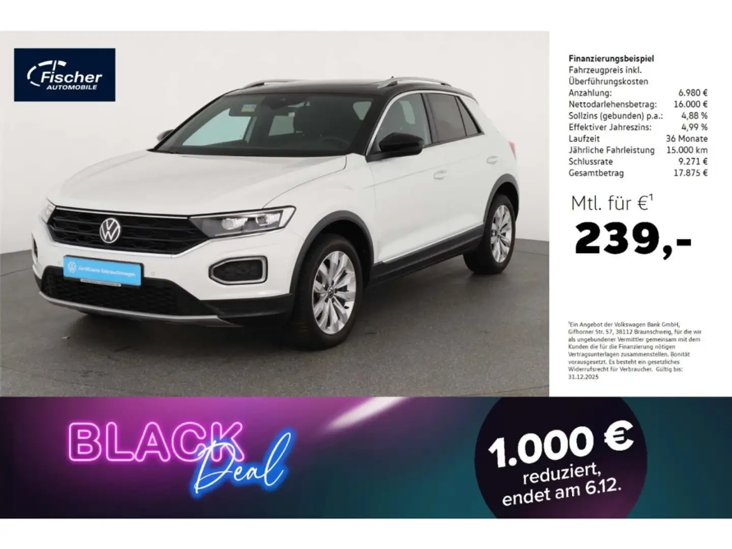 Volkswagen T-Roc 1.5 TSI Sport DSG AHK/P-Dach/NAV/LED/StHz Wit - 1