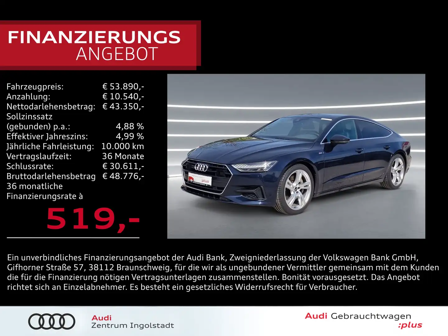 Audi A7 Sportback 55 TFSI qu S line HD-MATRIX Pano 20" Blau - 1