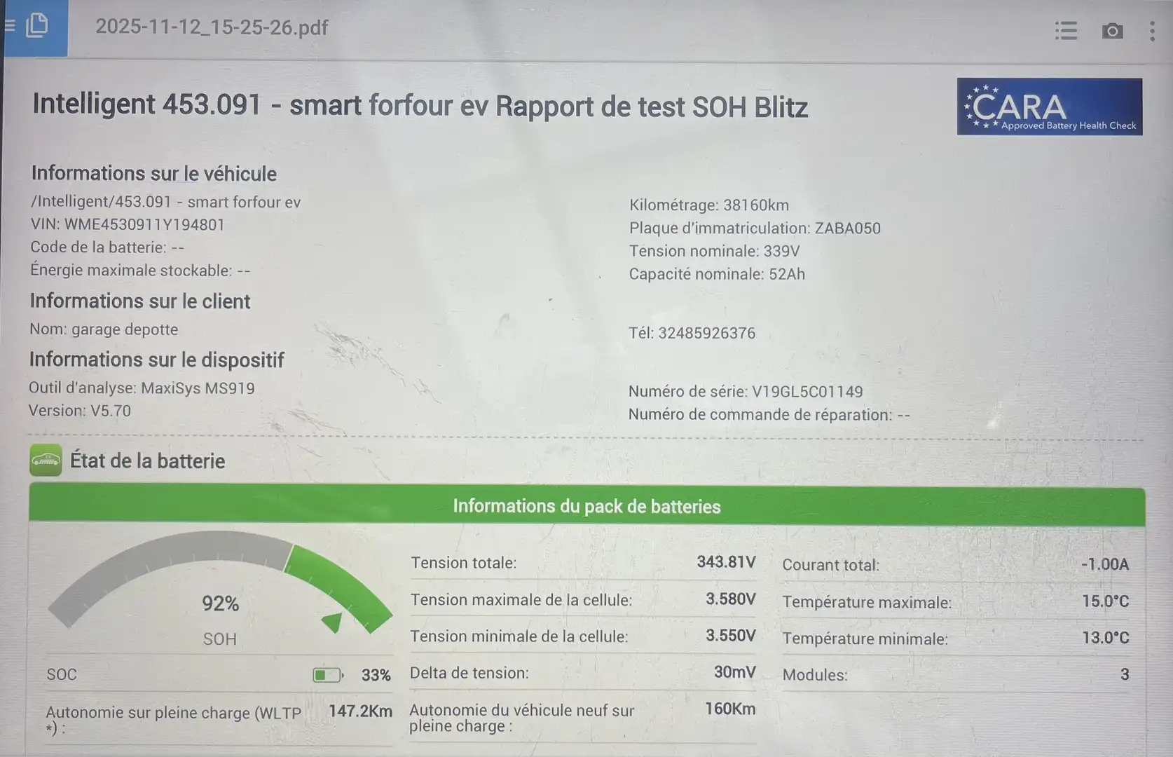 smart forFour Electric SOH : 92% GARANTIE Gris - 2