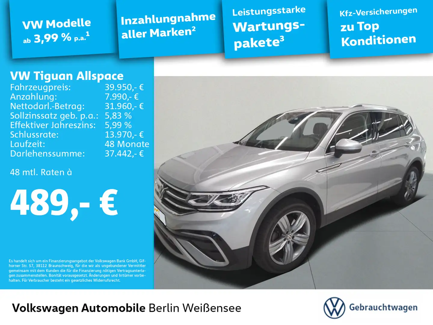 Volkswagen Tiguan Allspace 2.0 TSI 4M*AHK*NAV*STHZNG*PANO** Silber - 1