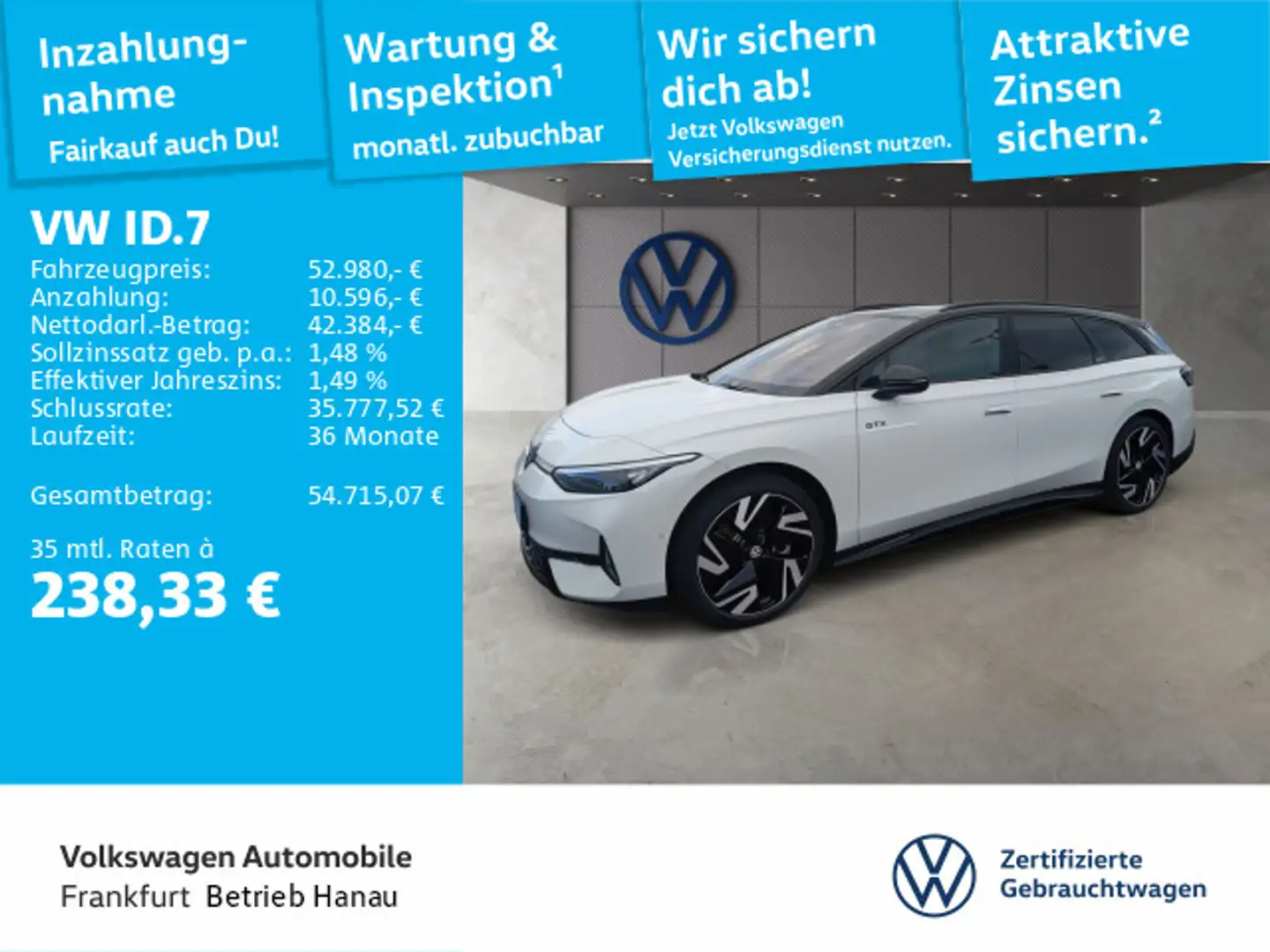 Volkswagen ID.7 Tourer GTX MatrixLED AHK ACC HuD Panorama Weiß - 1