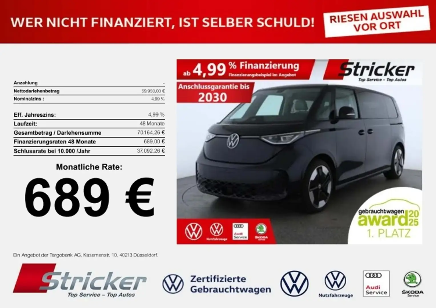Volkswagen ID. Buzz Pro LR 689,-ohne Anzahlung ACC Kamera AHK Schwarz - 1