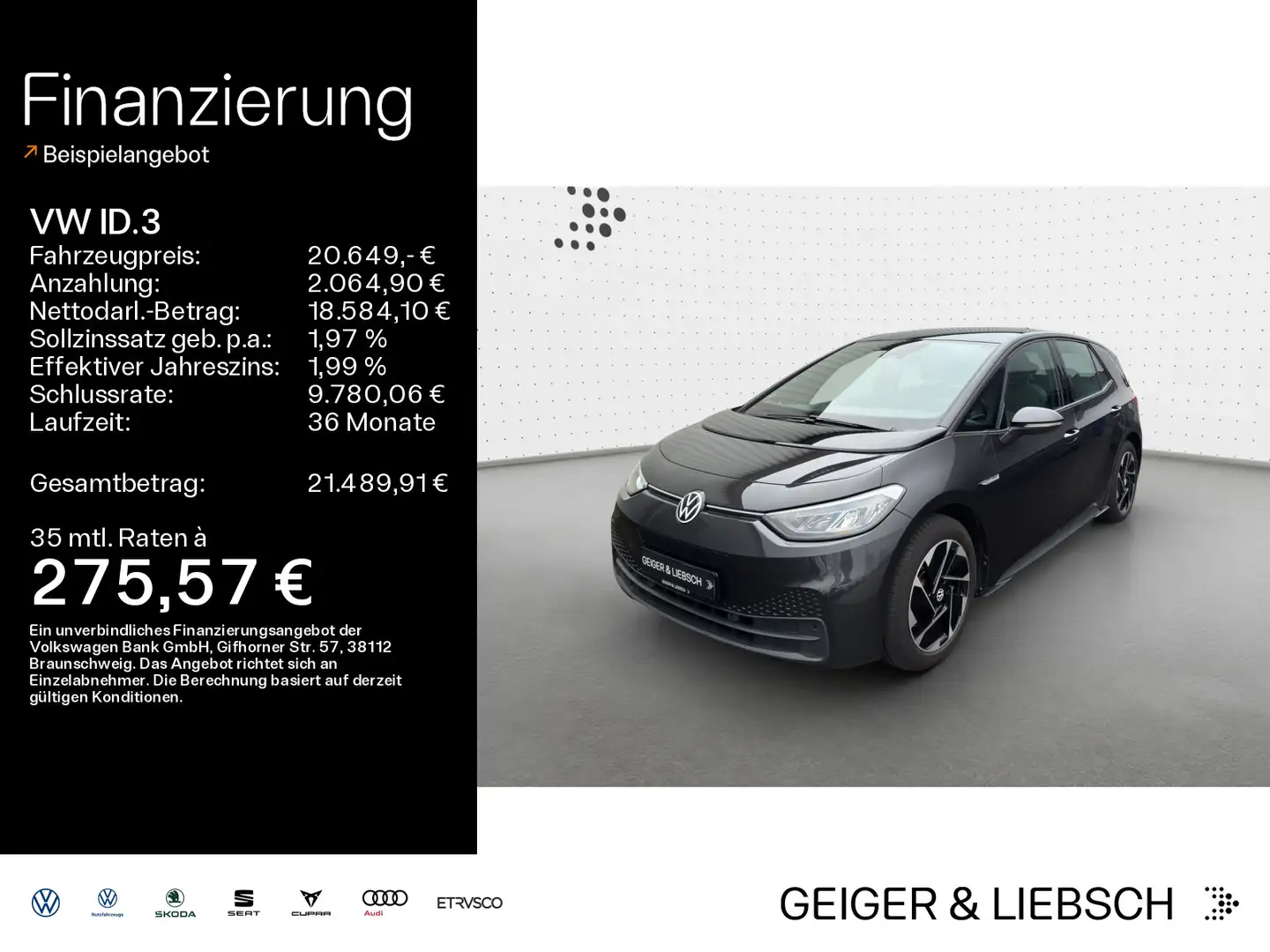 Volkswagen ID.3 Pro Performance LED*WÄRMEPUMPE*NAVI*AHK*18Z Grey - 1