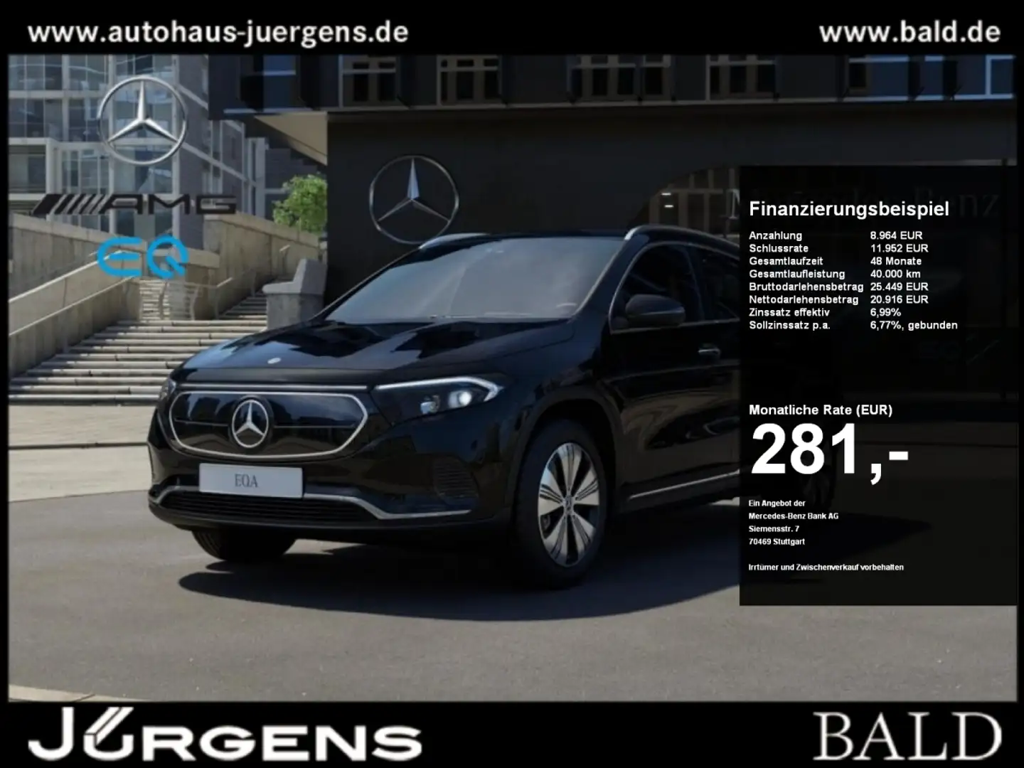 Mercedes-Benz EQA 250 Progressive/LED/Cam/HUD/Totw/EASY-P/18' Noir - 1