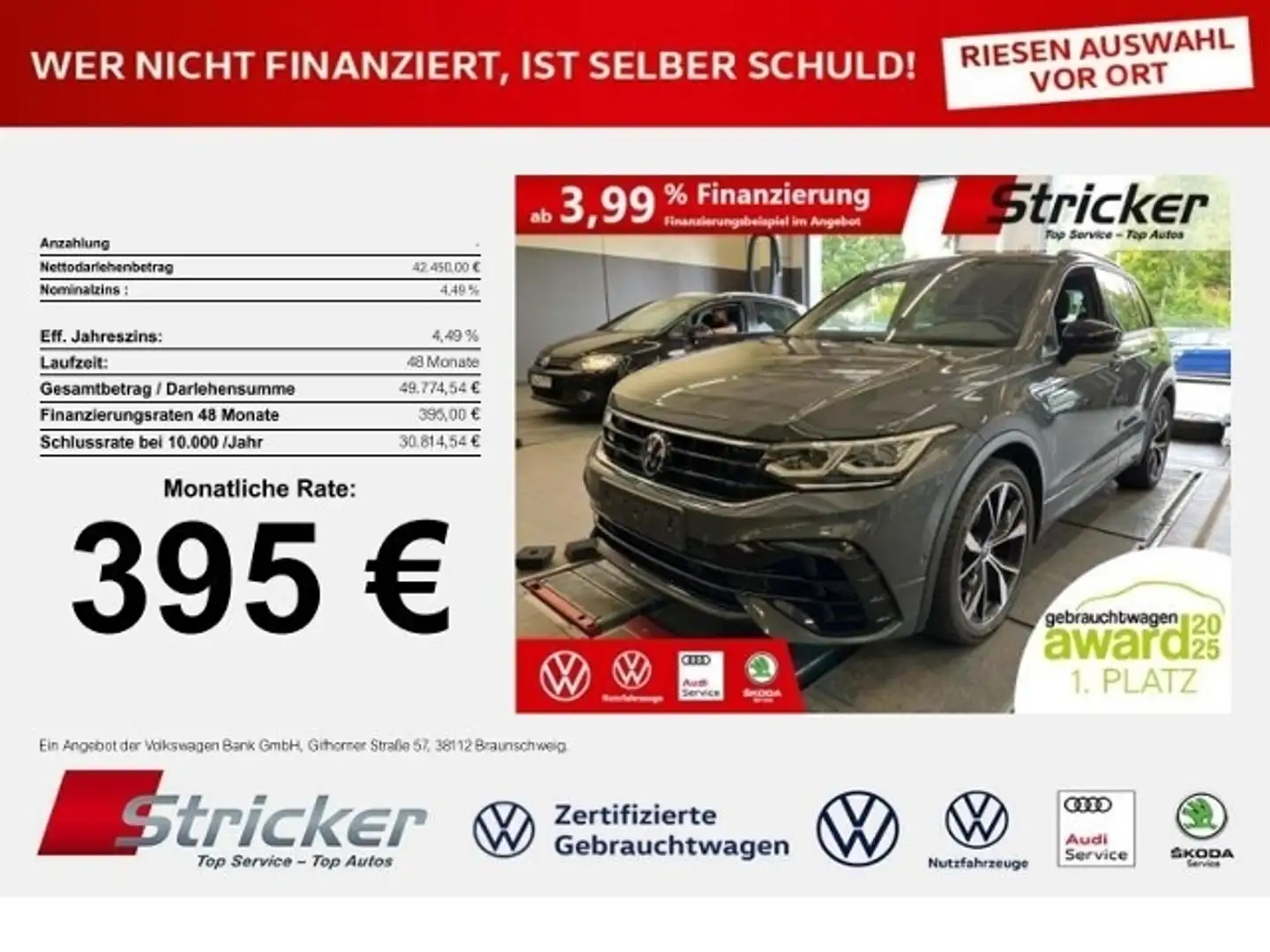Volkswagen Tiguan R 2.0TSI 395,-ohne Anzahlung AHK Pano H&K Leder Grau - 1