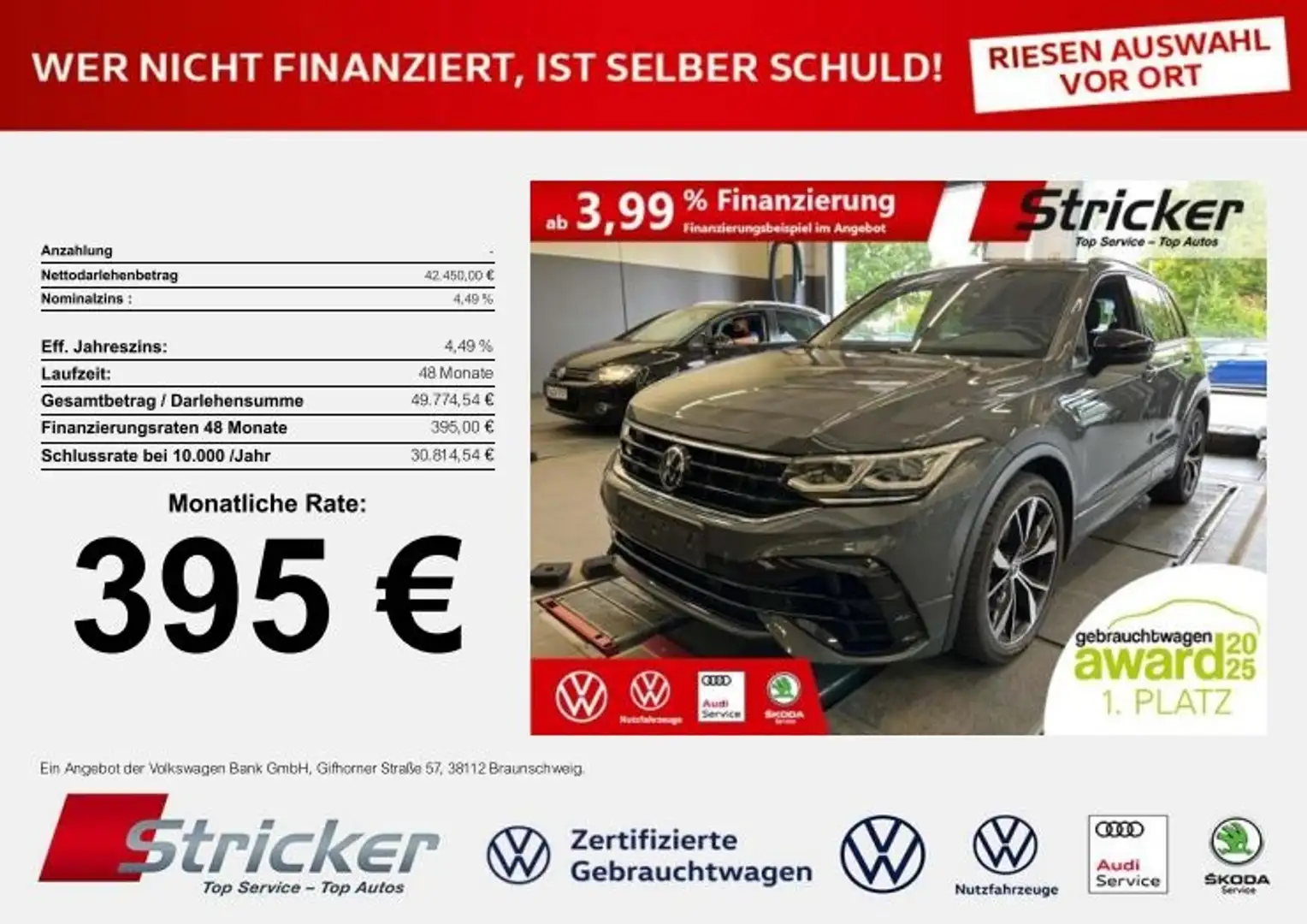 Volkswagen Tiguan R 2.0TSI 395,-ohne Anzahlung AHK Pano H&K Leder Grau - 2