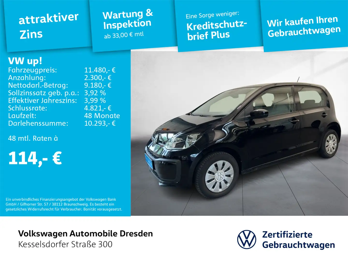Volkswagen up! 1.0 Klima Radio DAB Bluetooth Schwarz - 1