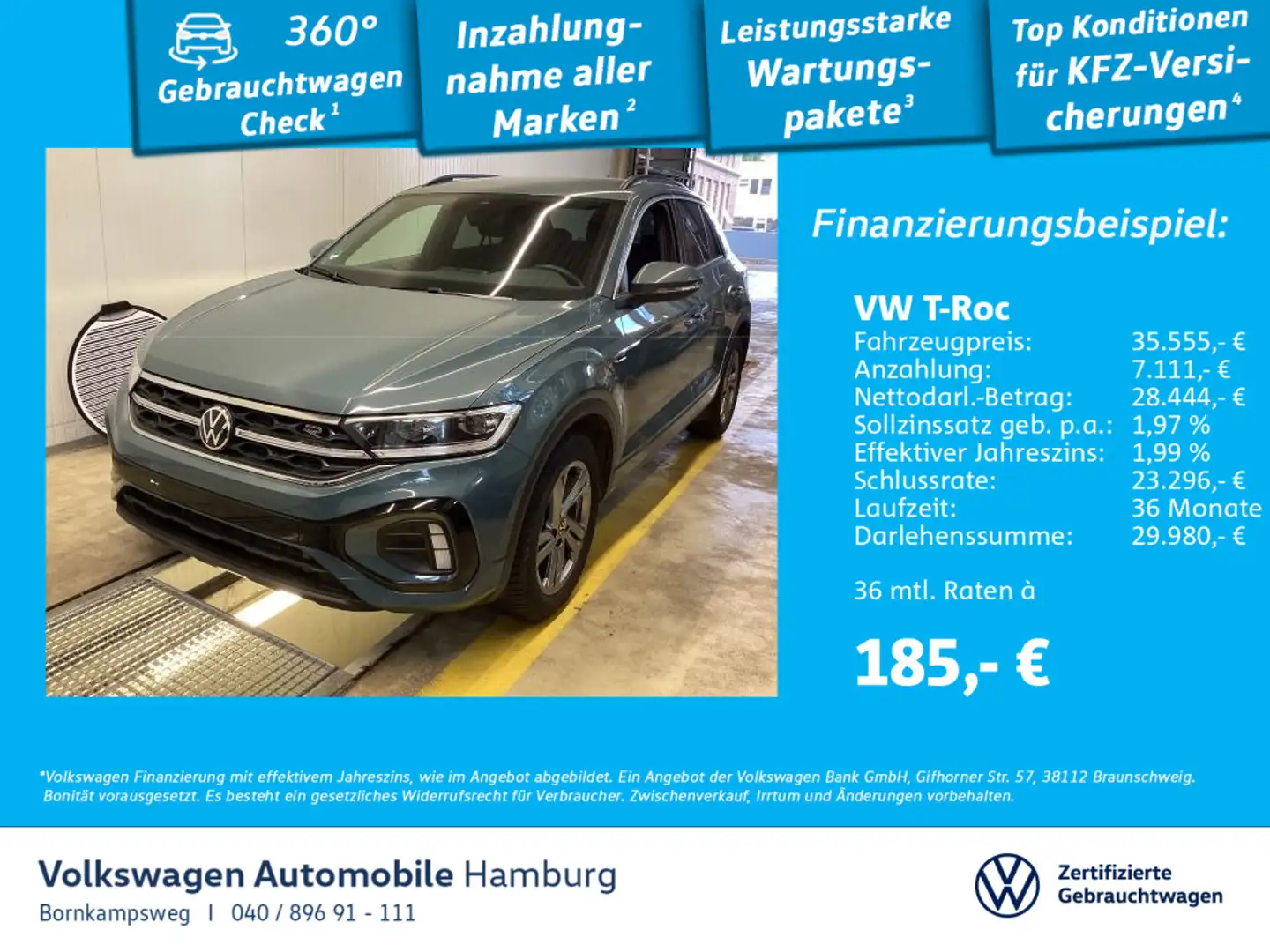 Volkswagen T-Roc 1.5 TSI R-Line DSG Rückfahrkamera ACC IQ-L Blau - 1